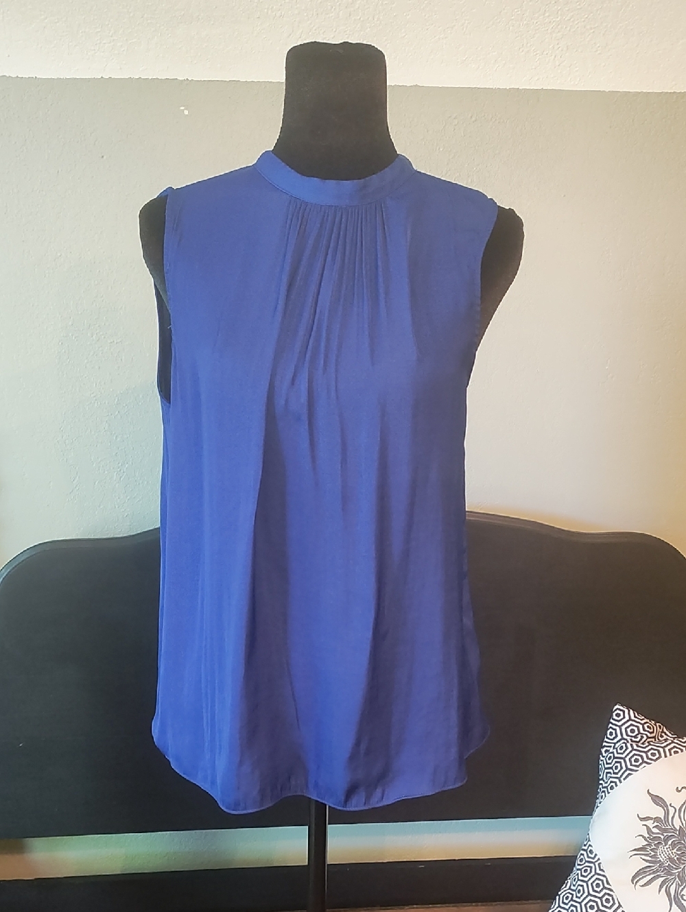 Royal Blue Sleeveless Pleated Neck Top